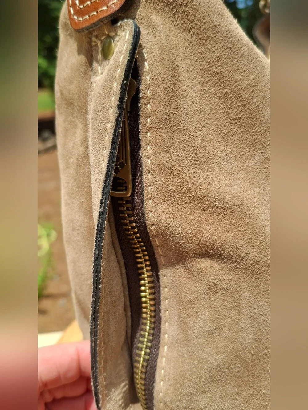 Patricia Nash Gold Ombre Tan Suede Tassel Whipstitch Leather Hobo Bag - Picture 4 of 14